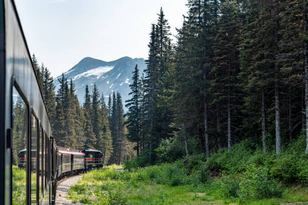 istock White Pass Summit excursion tour train in the mountains, Alaska, USA. 1745305135