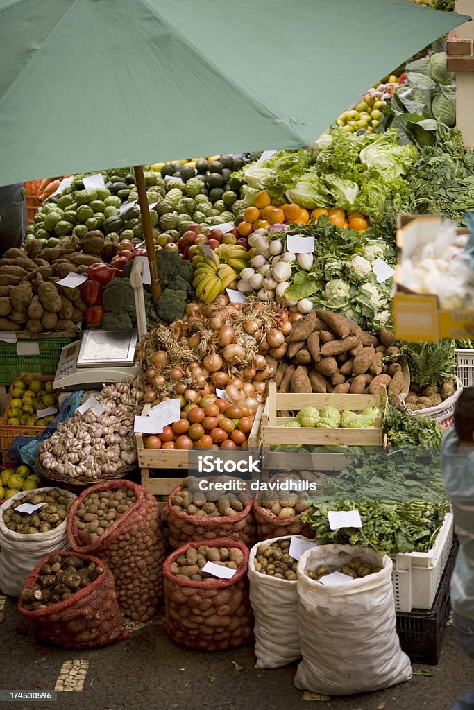 Market stall in Madeira. Veg variety in Funchal.Other images on this lightbox: Atlantic Islands Stock Photo