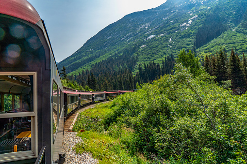 White Pass Summit excursion tour train, Alaska, USA.