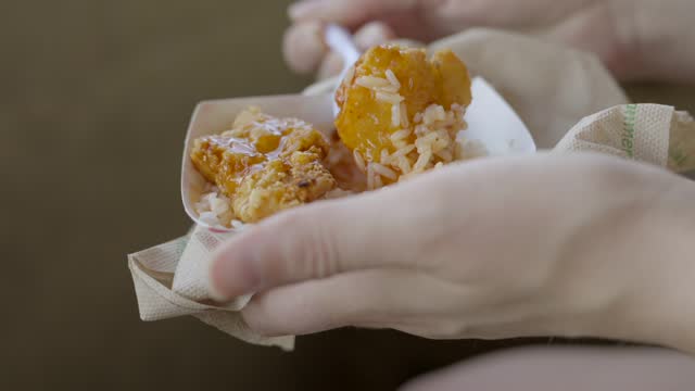 fork picks orange chicken concession snack