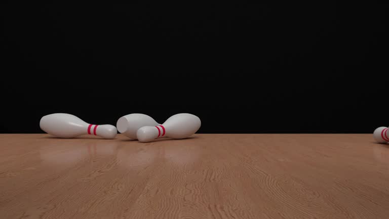 The bowling ball travels down the bowling alley, hits and knocks down the bowling pins. Bowling strike. Concept of achieve goals and win