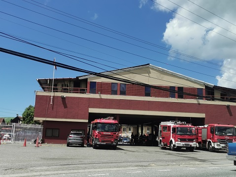 Port of Spain, Trinidad and Tobago - October 13, 2023- Fire Trucks Parked at the Port of Spain Fire Station.