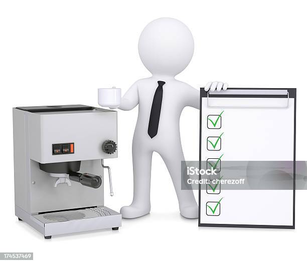 3 D 인명별 남자의 커피 머신 및 체크리스트 3차원 형태에 대한 스톡 사진 및 기타 이미지 - 3차원 형태, 남자, 체크리스트
