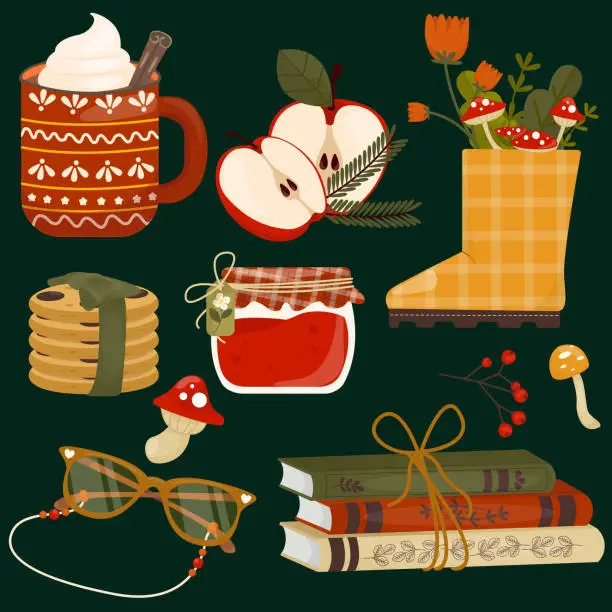 Vector illustration of flat elements collection autumn celebration vector design illustration