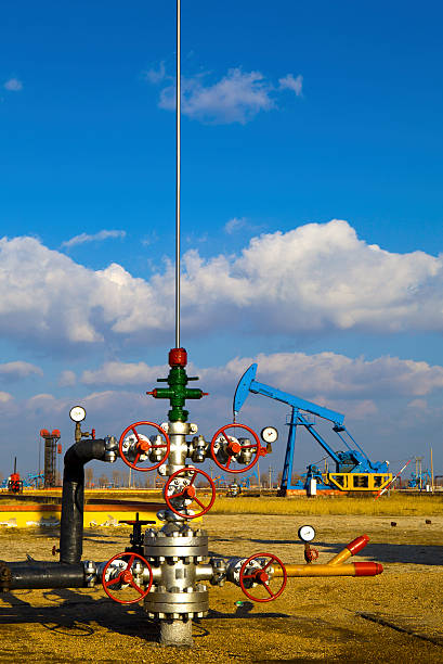 Oil Wellhead Oil Wellhead in the oil field oil wellhead stock pictures, royalty-free photos & images