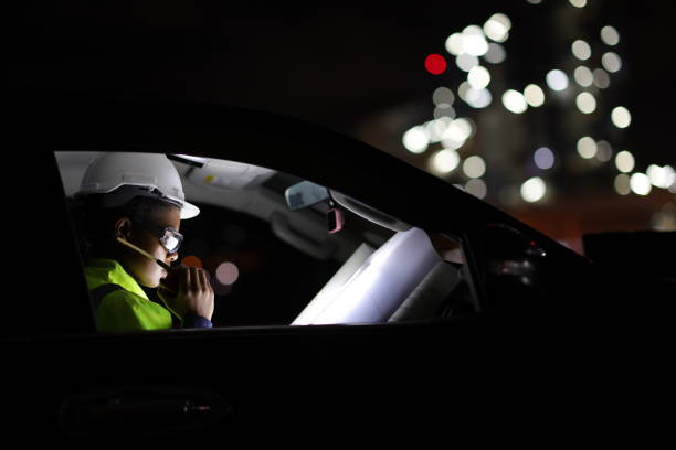 istock Female engineer working in the car  on night ship , overnight working 1745404450