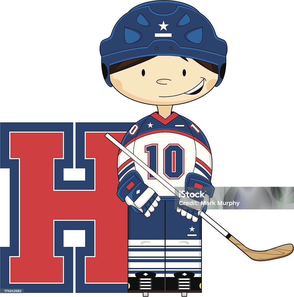 Joueur de Hockey sur glace garçon apprentissage Lettre H - clipart vectoriel de Apprentissage libre de droits