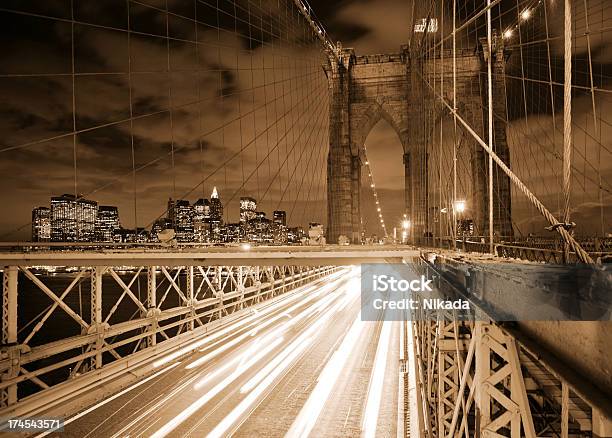 Foto de Ponte Do Brooklynnova Iorque e mais fotos de stock de New York City - New York City, Sépia, Arquitetura