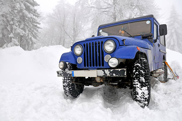 offroad 4x4 in the snow stock photo