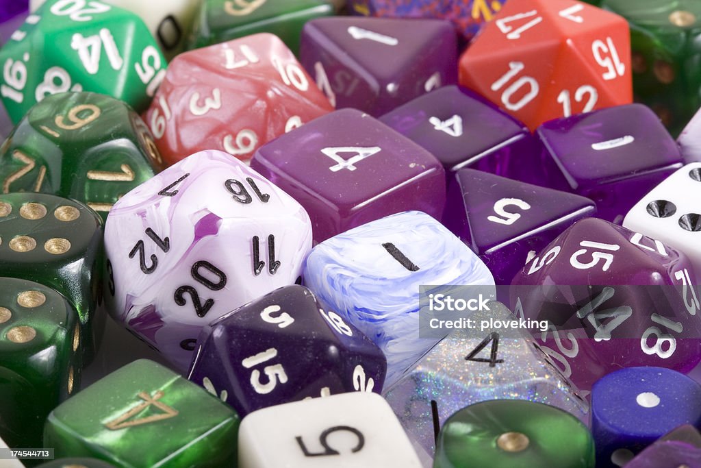 Polyhedral Dice Polyhedral dice for role playing games. A variety of colors and shapes. Dice Stock Photo