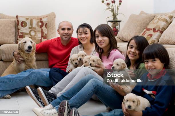 Whit の幸せな家族と犬 - かわいがられているペットのストックフォトや画像を多数ご用意 - かわいがられているペット, イエローラブラドール, カジュアルウェア