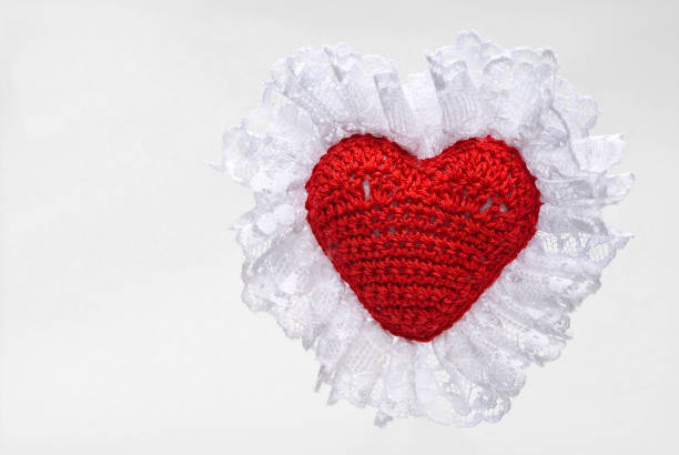 istock Red Crocheted Heart W Lace on White 174545122