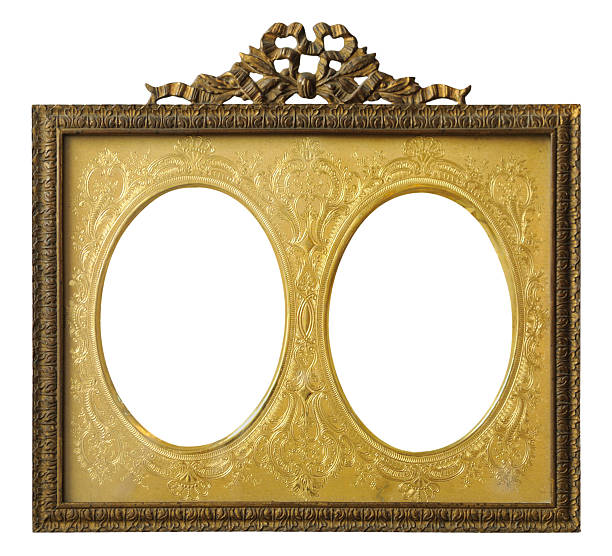 dvojitý oválný zlatý rám - bronz slitina fotky - stock snímky, obrázky a fotky