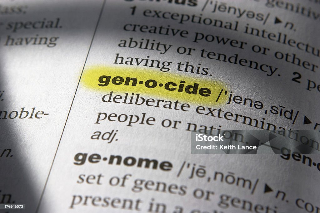 Definition of the Word Genocide (Highlighted)  Genocide Stock Photo