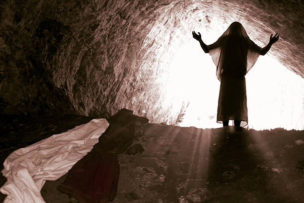 istock The risen Jesus comes out of the grave. 174546335