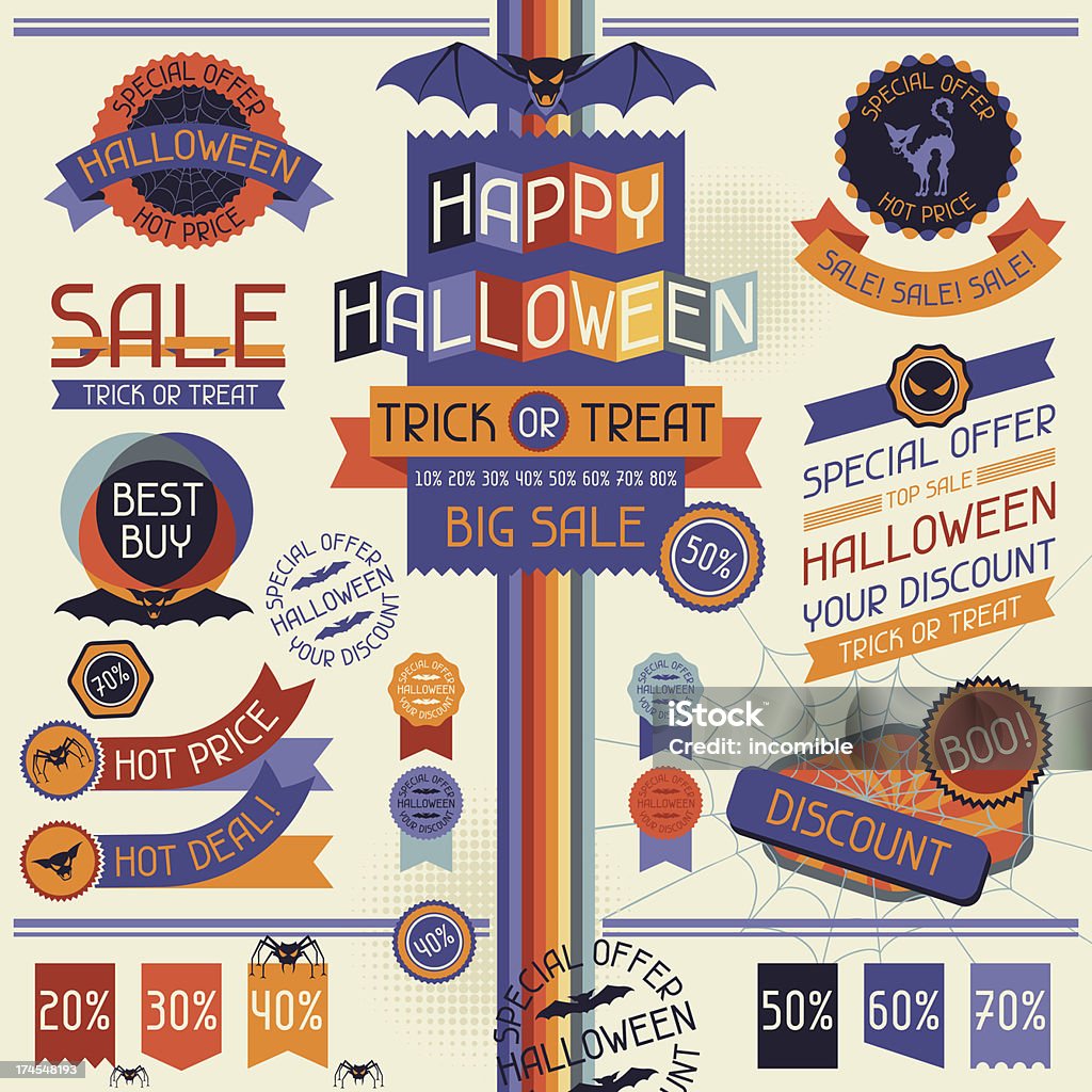 Halloween etiquetas y pegatinas venta. - arte vectorial de Halloween libre de derechos