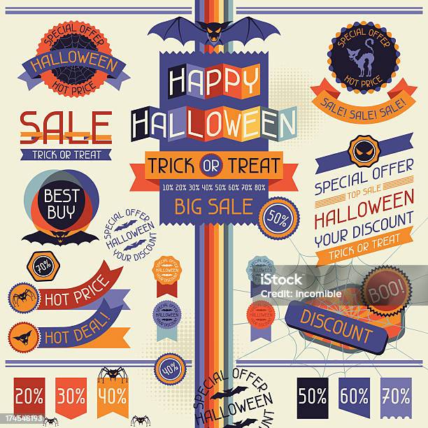 Ilustración de Halloween Etiquetas Y Pegatinas Venta y más Vectores Libres de Derechos de Halloween - Halloween, Rebajas, Anuncio