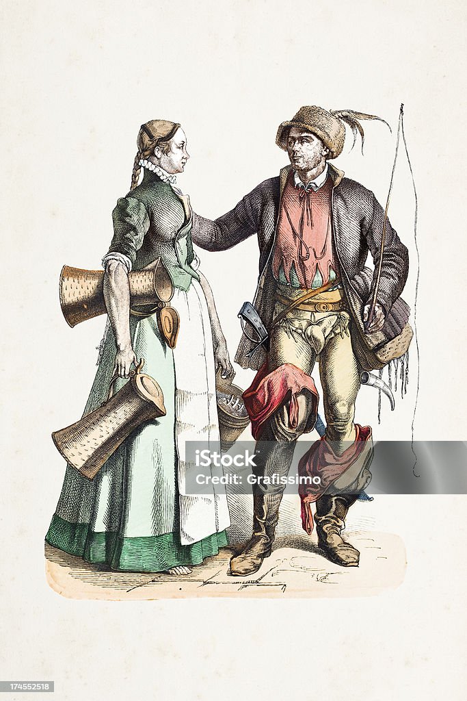 Alemán pareja en vestido tradicional del siglo XVI - Ilustración de stock de Alemania libre de derechos