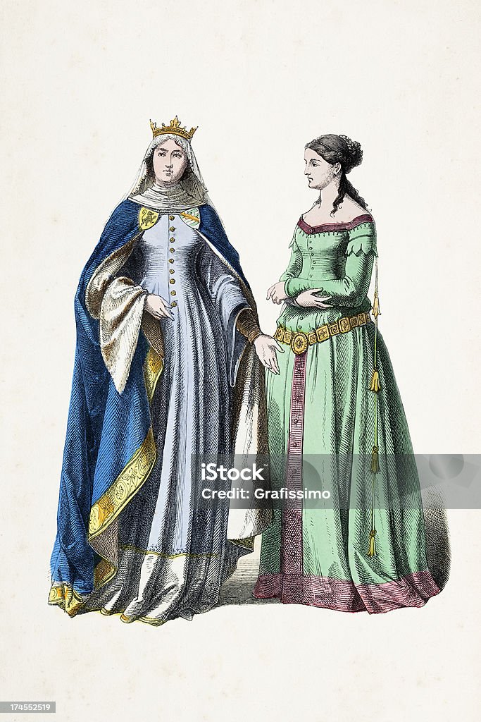 Princess 및 aristocratic 여자 번자체 의류에는 14 세기 - 로열티 프리 14세기 스톡 일러스트