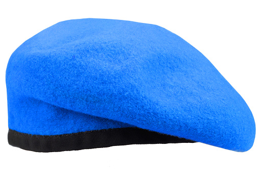 Army uniform blue beret isolated on white background