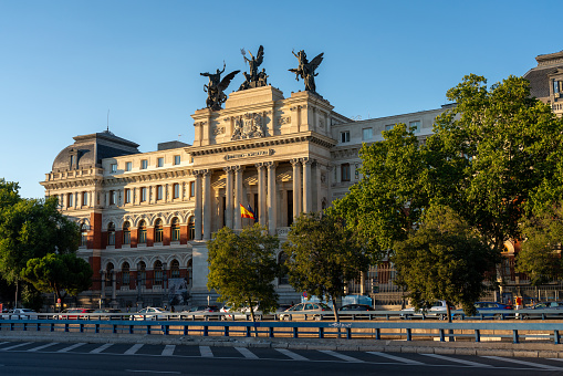 Budapest, Hungary - July 23, 2023:Fonciere General Insurance Institute building facade in Budapest, capital of Hungary and St. Stephen's Basilica on the left.