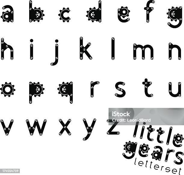 Letterset Pouco Engrenagens - Arte vetorial de stock e mais imagens de Afiado - Afiado, Alfabeto, Alto-Contraste