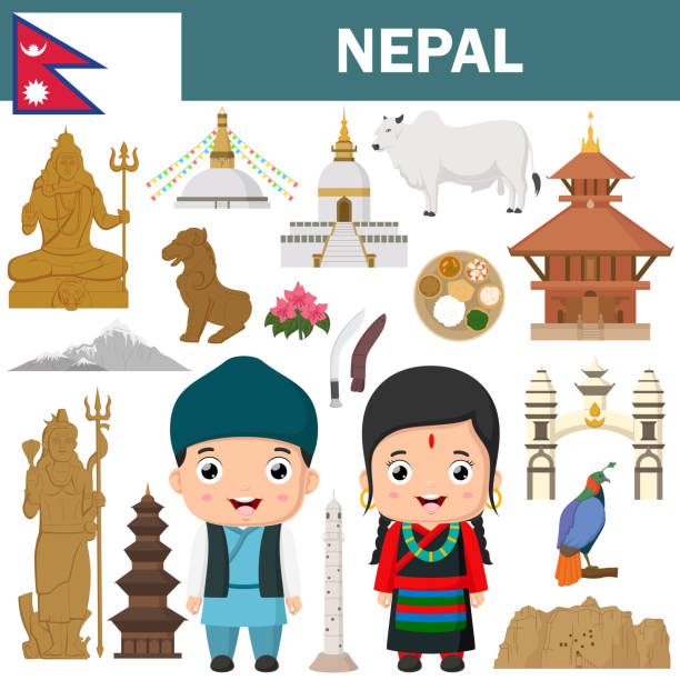 Set of Nepal famous landmarks Vector illustration of Set of Nepal famous landmarks kathmandu people stock illustrations