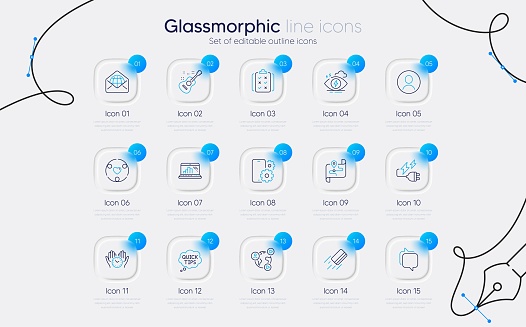 Set of Rule, Messenger and Inclusion line icons for web app. Headshot, Video conference, Electricity plug icons. Web mail, Graph laptop, Map signs. Credit card, Stress, Safe time. Vector