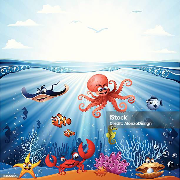 水中のシーン - フグのベクターアート素材や画像を多数ご用意 - フグ, マンガ, 刺胞動物 サンゴ