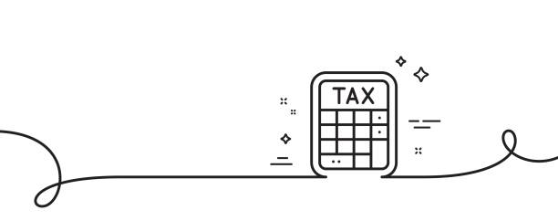 kuvapankkikuvitukset aiheesta verolaskimen rivikuvake. laske veroprosentin merkki. jatkuva viiva kiharalla. vektori - calculator backgrounds