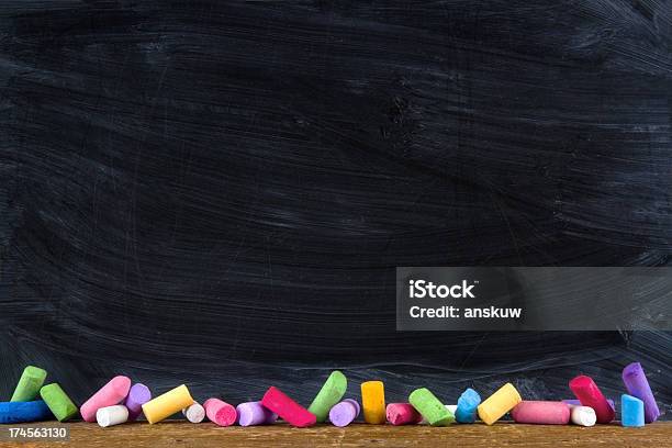 Black Old Empty Chalkboard Stock Photo - Download Image Now - Chalkboard - Visual Aid, Chalk - Art Equipment, Back to School