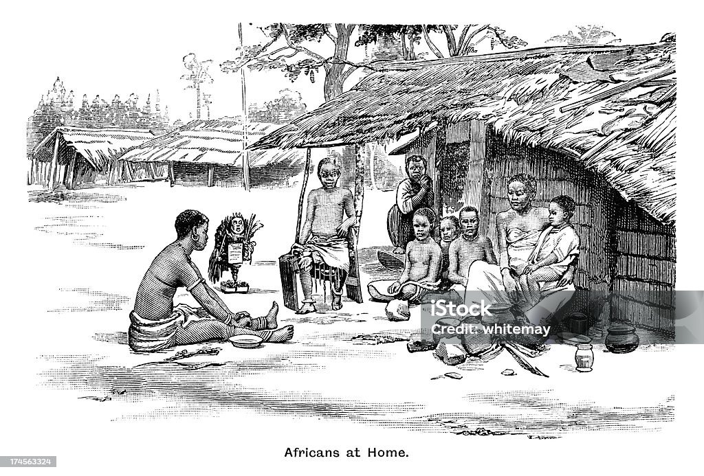 Gli africani in casa vittoriana incisione - Illustrazione stock royalty-free di Villaggio