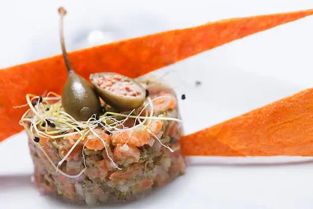 salmon tartar selected focus