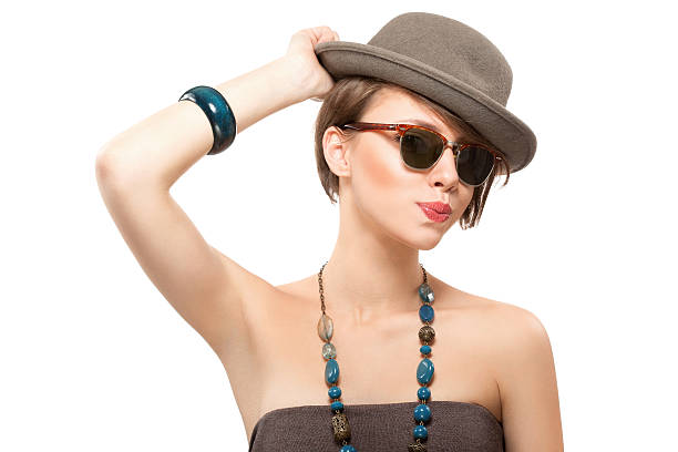Funny summer girl in hat stock photo
