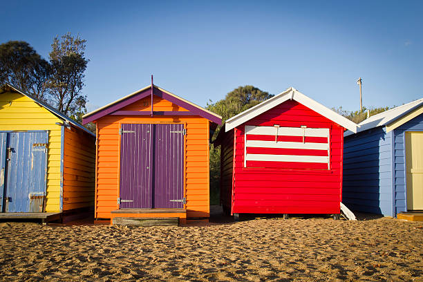 색상화 압살했다 플라주 해변의 헛 (hut) 에서의 운용에 적합 - australia brighton bathtub box 뉴스 사진 이미지