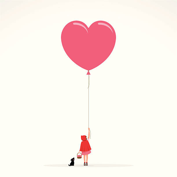 roter kapuze wolf einladung mädchen ballon vektor-illustration - heart balloon stock-grafiken, -clipart, -cartoons und -symbole