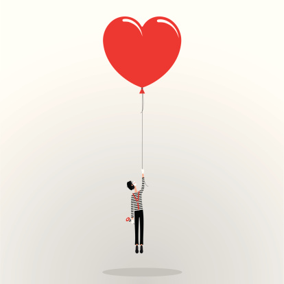 mime and love flying heart balloon illustration vector