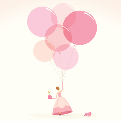Pink princess happy birthday invitation girl cake illustration vector
