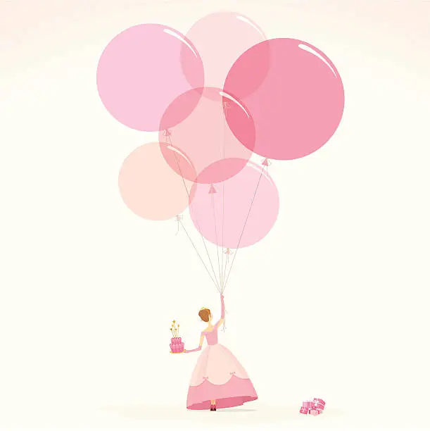 Vector illustration of Pink princess happy birthday invitation girl cake illustration vector