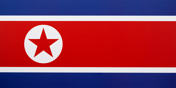 North Korean and European Relations Concept Image - Flags of North Korea and the European Union Fading Together