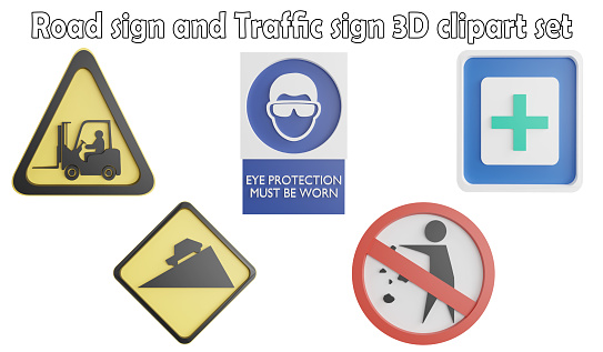 Road sign and traffic sign clipart element ,3D render road sign concept isolated on white background icon set No.4