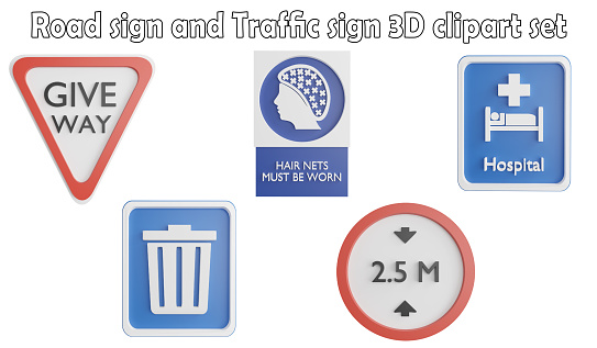 Road sign and traffic sign clipart element ,3D render road sign concept isolated on white background icon set No.5