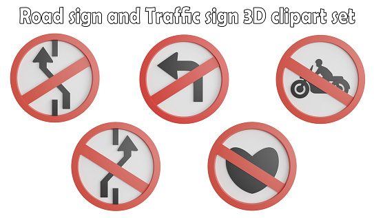 Road sign and traffic sign clipart element ,3D render road sign concept isolated on white background icon set No.10