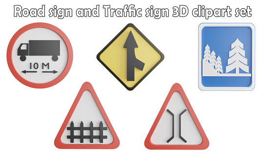 Road sign and traffic sign clipart element ,3D render road sign concept isolated on white background icon set No.7