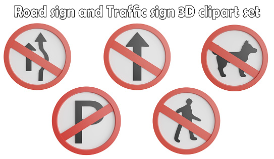 Road sign and traffic sign clipart element ,3D render road sign concept isolated on white background icon set No.11