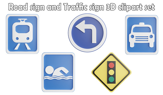 Road sign and traffic sign clipart element ,3D render road sign concept isolated on white background icon set No.18