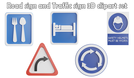 Road sign and traffic sign clipart element ,3D render road sign concept isolated on white background icon set No.16