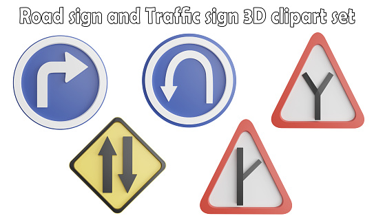 Road sign and traffic sign clipart element ,3D render road sign concept isolated on white background icon set No.19