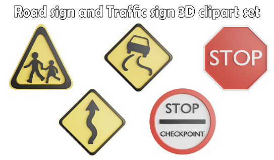 Road sign and traffic sign clipart element ,3D render road sign concept isolated on white background icon set No.17