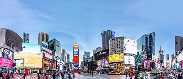 New York, USA - October 21, 2015: Times Square, featured with Broadway Theaters and huge number of LED signs, is a symbol of New York City and the United States.